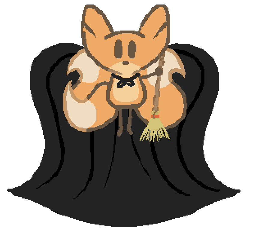 bee floating in the air wearing a black cape holding a broom