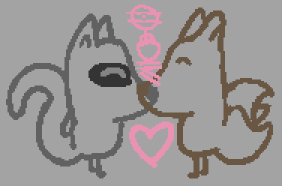 a three tailed fox and a racoon nuzzling, with a heart below them and the CPS word 