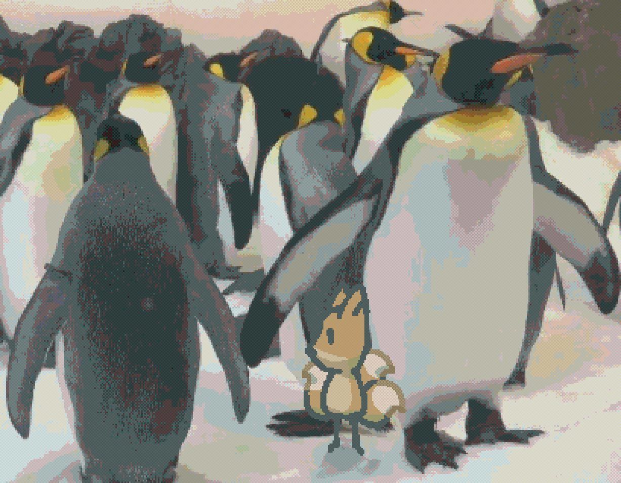 beefox standing admits a crowd of penguins