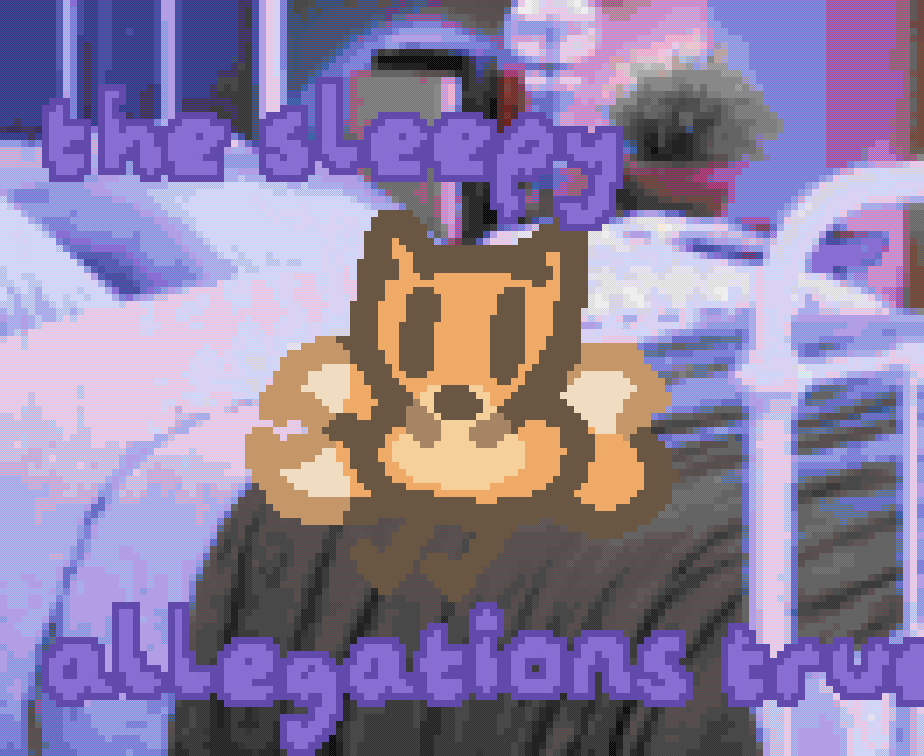 a three tail fox sitting on a bed with the text 