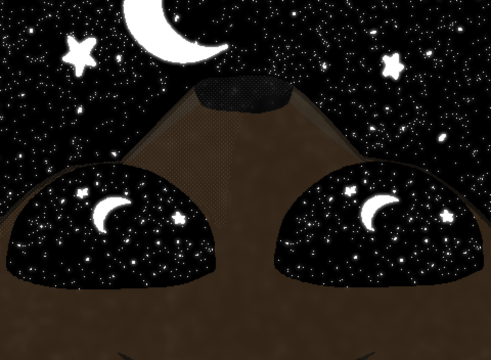 beefox looking at the stars and moon, with the scene reflected by star eyes