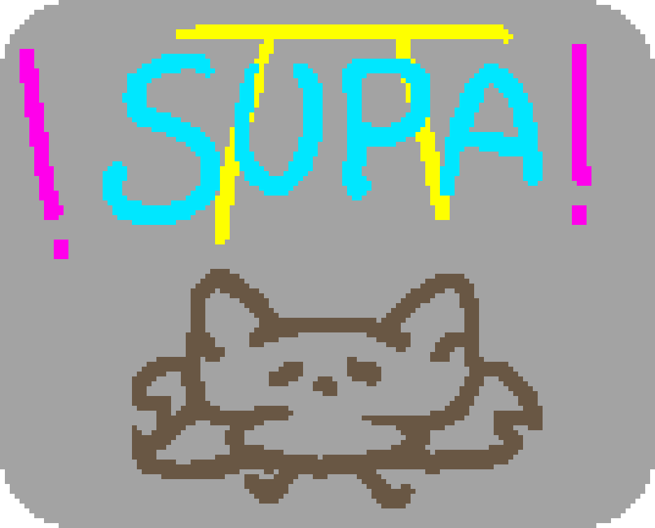 beefox, flat, with the word and sitelen pona for "supa" above star 