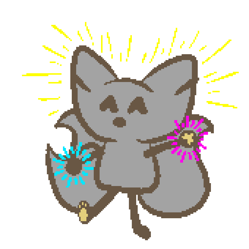 bee doing a little cheering dance with cyan and magenta effects coming off stars hands and yellow off stars head