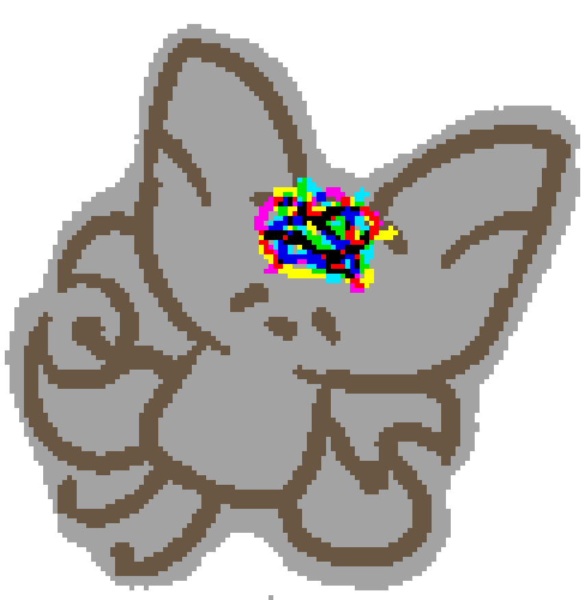 bee all loose and floppy with a chaotic mess of colours in star forehead