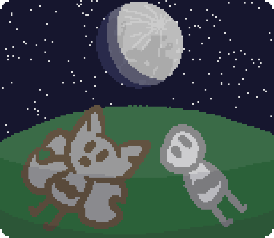 bee and another person looking up at the stars on a hill under the moon
