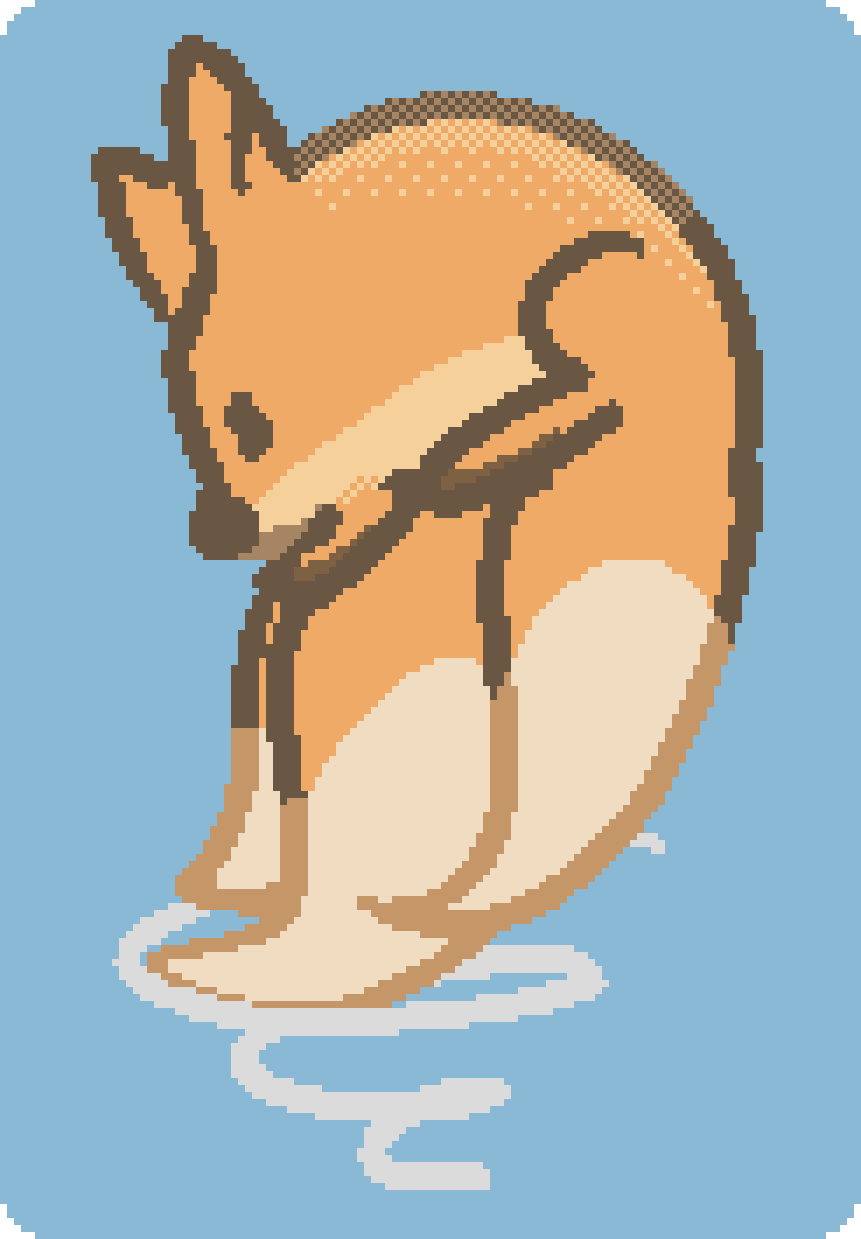 a rabbit like orange fox springing into the air using three tails