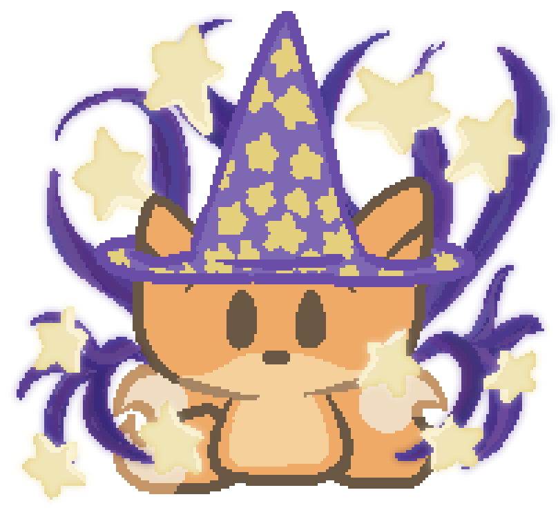 bee wearing a purple witch hat with stars on it. surrounding star are fleshy purple tentacles and glowing stars